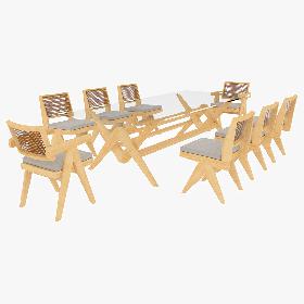 3D Cassina Jeanneret Capitol Complex Glass Table with Office Chair and Clear Chair Set model